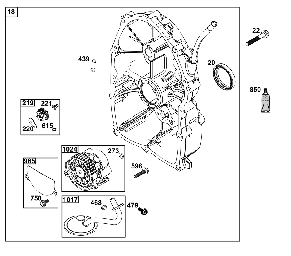 Crankcase Cover/Sump Group Diagram and Parts List for 61H277-0107-E1 400000 - 699999 Briggs and Stratton Engine